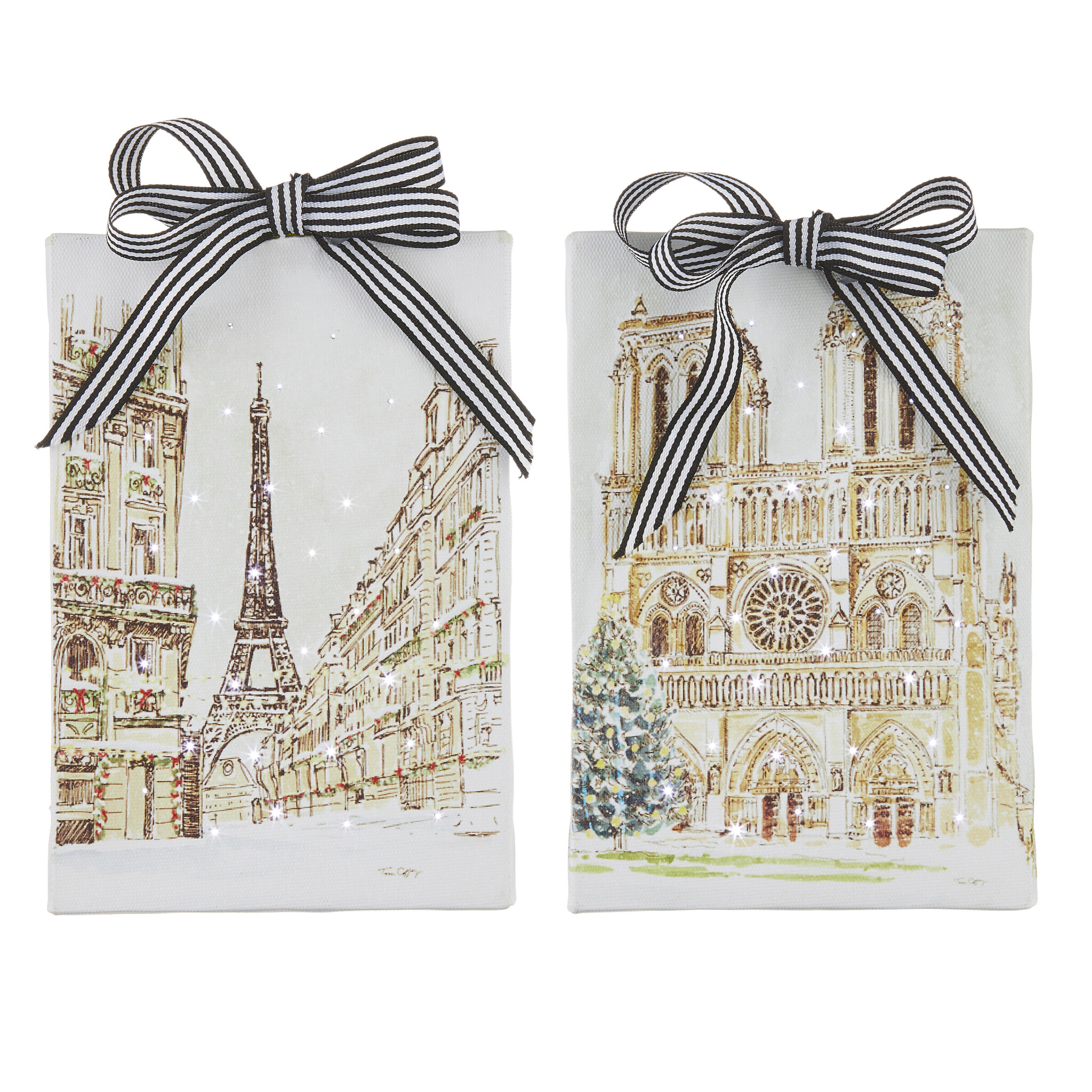 6 Inch Christmas In Europe Tabletop LED Lighted Print On Canvas Set of 2 - NEW 2022